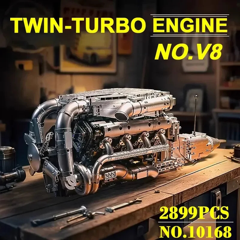 Model Kit V8 Engine - Mould King 10168 V8 Twin Turbo