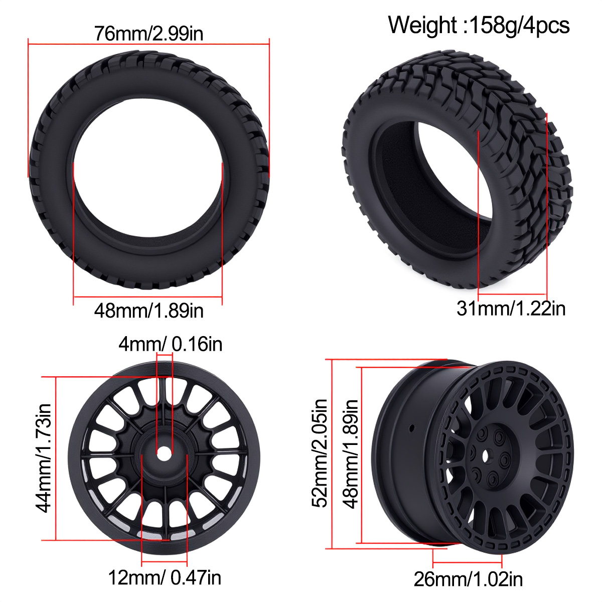 1.9inch 75*31mm Rubber Plastic - Model Kit Tamiya recensie en prijs